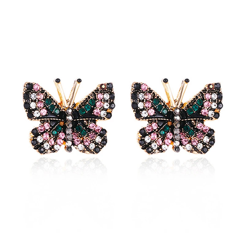 

2021 Fashion Korean Butterfly Stud Earrings Rhinestone Girls Women Earrings