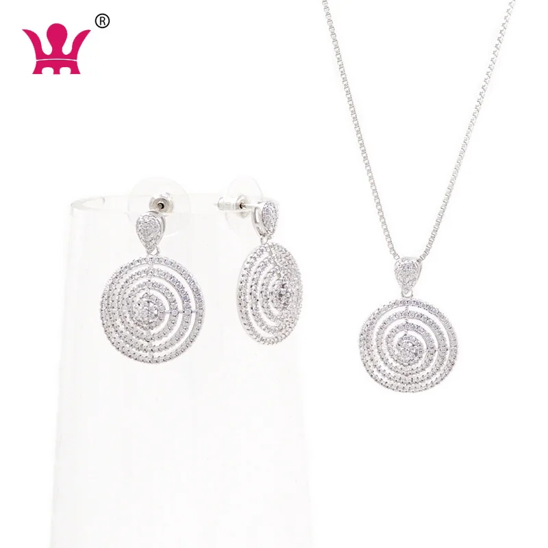 

Gold Round Shape Jewelry Set Fashion Cubic Zircon Jewelry 2020 New Design Charm Jewelry Set Wholesale, White stone with three colours platium plated