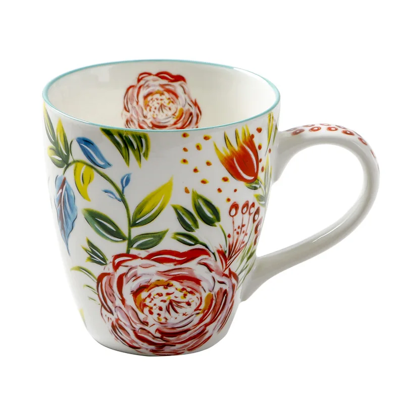 

Traditional style hand-painted large capacity underglaze relief breakfast cup water mug, As to the picture show