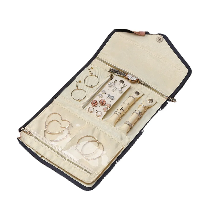 

Travel jewelry storage bag with soft touch, multi-zone long zipper pocket, large-capacity storage