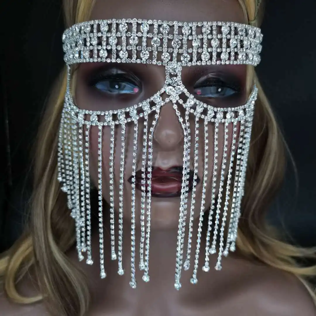 

Women jewelry accessories birthday party masquerade ball high-end props rhinestone mask, Silver