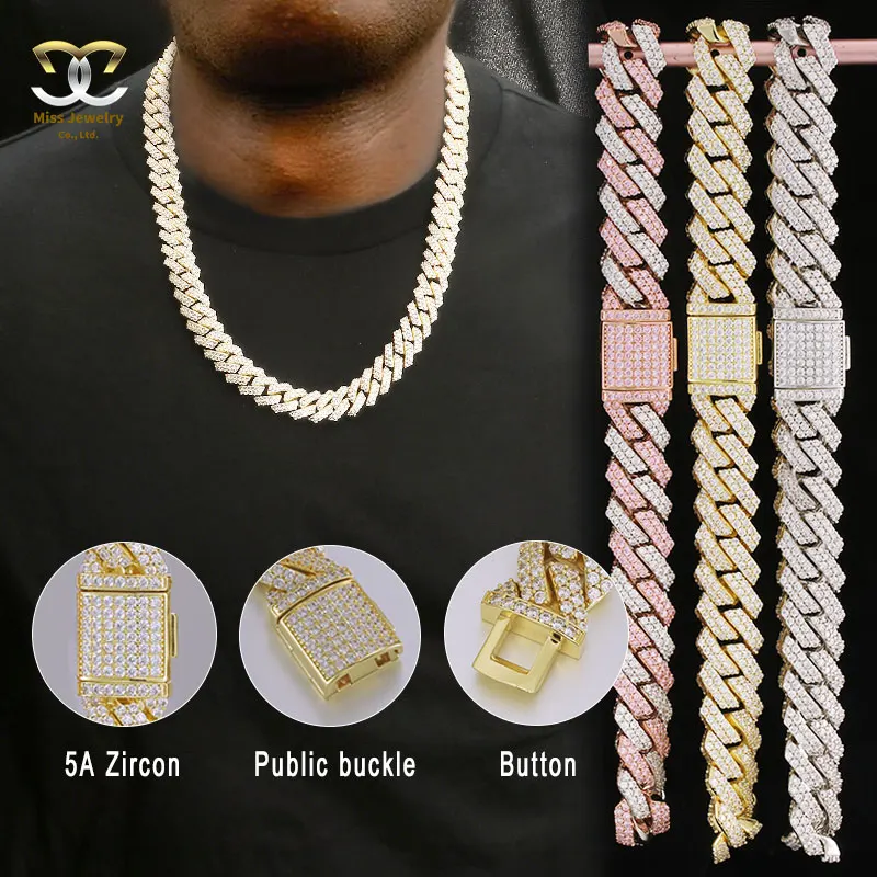 

Miss brand hip hop jewelry 14k gold CZ diamond mens iced out cuban link chain, 14k 18k gold /white gold/ rose gold