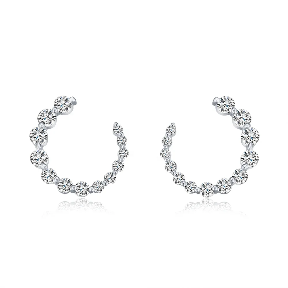 

custom western popular bling psj S925 Sterling silver Rhodium plated Cubic Zirconia Stud Earrings for women girls gift