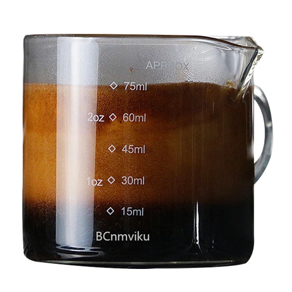 

BCnmviku Double Spouts Measuring Triple Pitcher Milk Cup 75ML Espresso Shot Glasses Parts Clear Glass