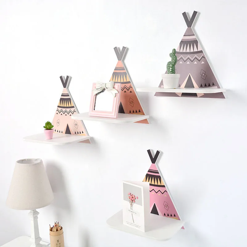 

Creative Wood Plastic Board Tent Shape Wall Hanging Storage Shelf