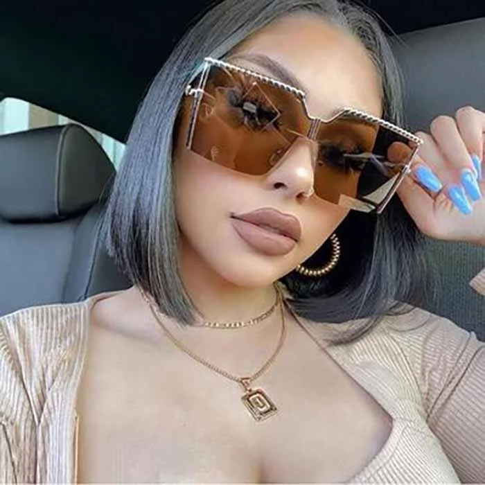 

Fashion Semi Rimless One Piece Ladies Shades Glasses Oversized Spiral Half Metal Frame Square Women Men Sunglasses Gafas De Sol