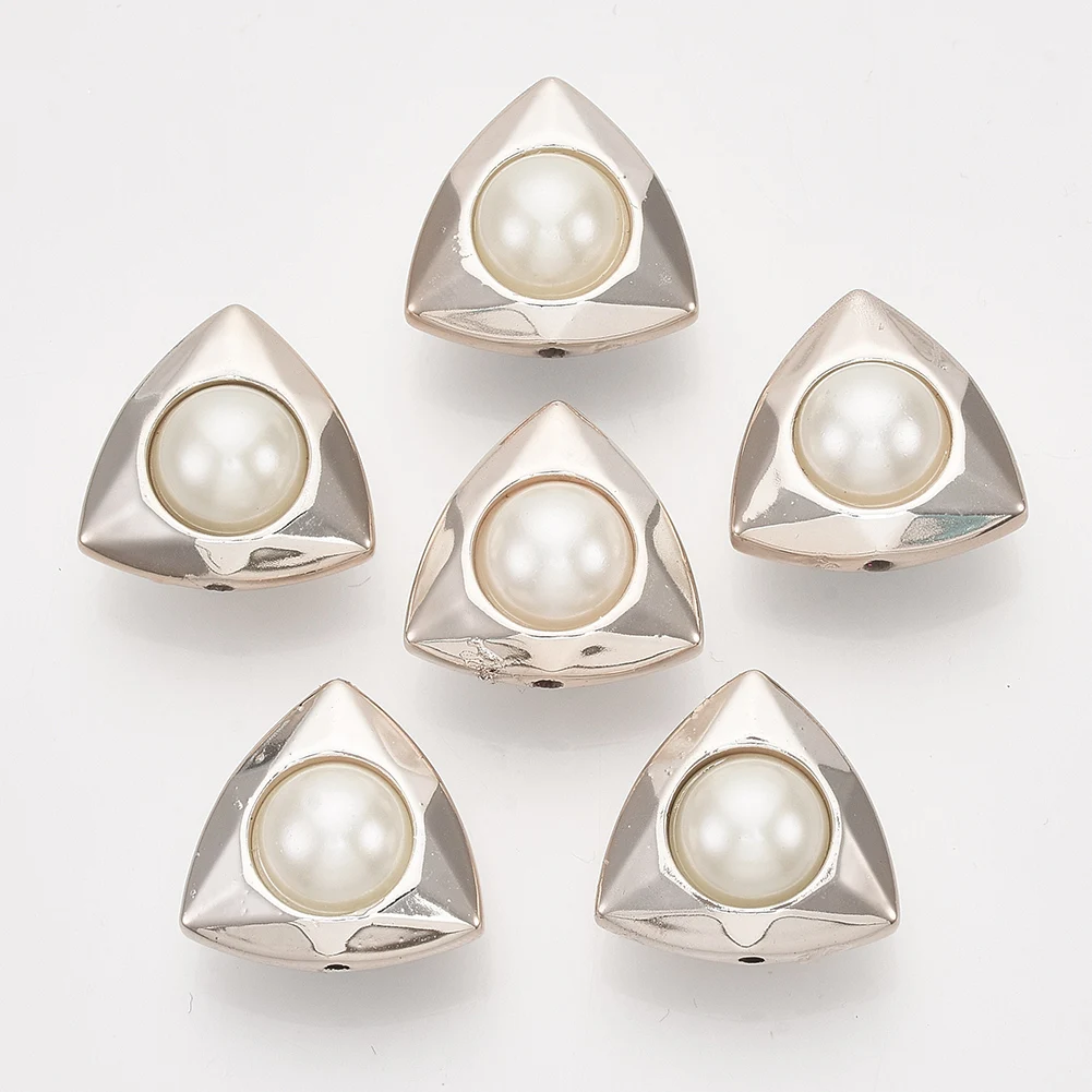 

PandaHall UV Plating Triangle Light Gold Creamy White ABS Plastic Beads