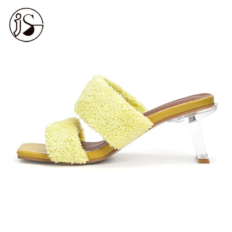 

Fashion girls' sandals plush decorative upper women's slippers personalized crystal heel girls' high heel sandals, Customized color