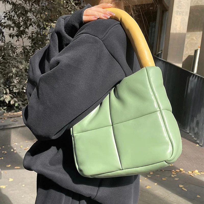 

new trendy popular down armpit bag walker checkered soft leather PU down quilted bag HANDBAG tote bag