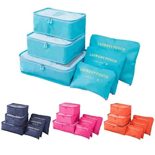 

BSCI factory OEM promotion travel luggage organizer 6 pcs set packing cubes, Customized colors
