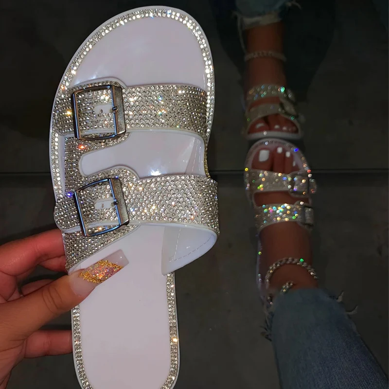 

EB-2021010741 Fashion Woman Bling Slippers Casual Outdoor Slides Flats Women's Comfort Footwear Ladies Beach Shoes, Red white green black