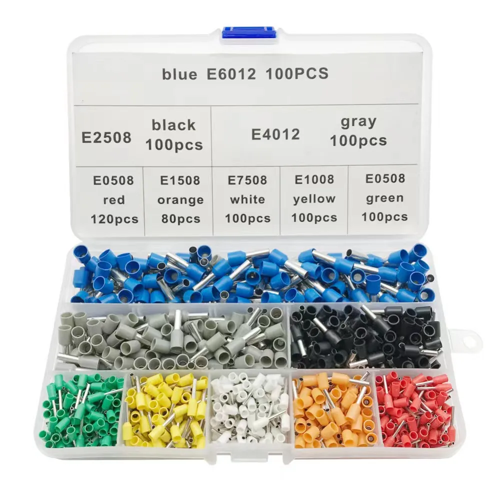 800PCS Electrical insulation terminal pre crimping boxed insulated terminal colorful crimp VE tubular insulated terminal set