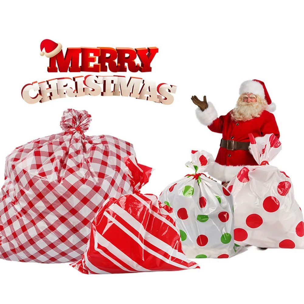 

12 Pieces Set Oversized Christmas Plastic Gift Bag with Name Tag Card and Rope for Xmas Holiday Party, Red