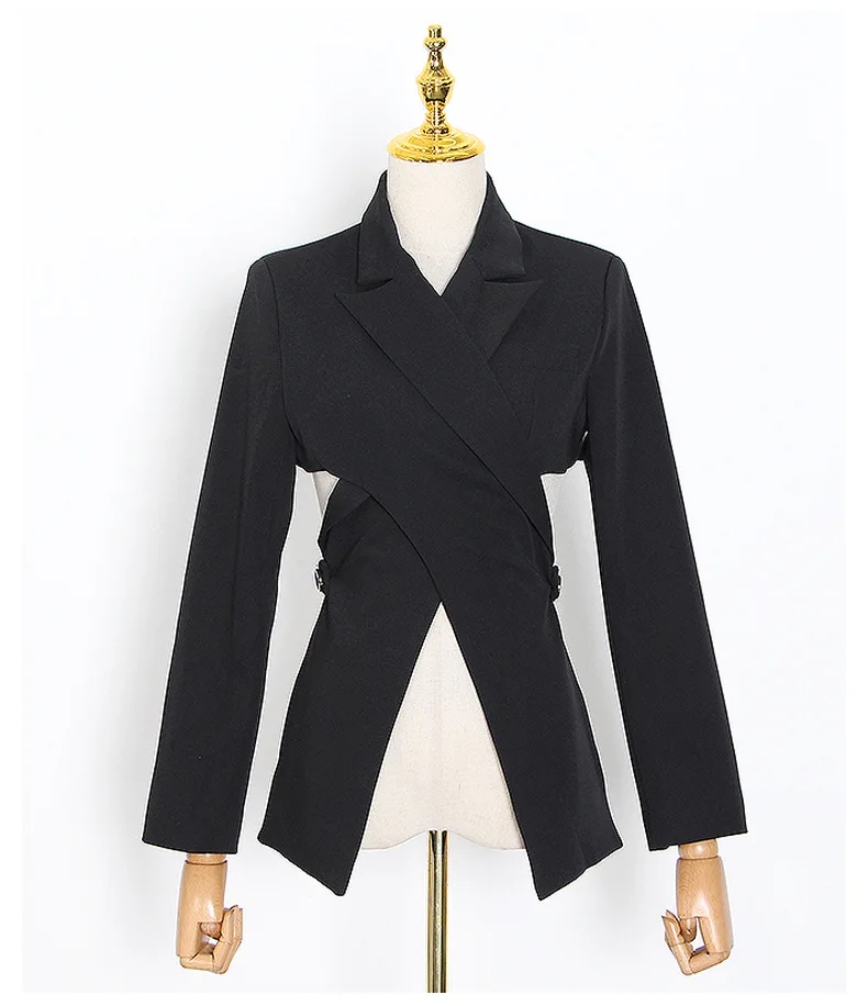 

Wholesale 2021 Latest Fashion Sexy Ladies Elegant Blazer High Quality Women Lapel Irregular Split Long Sleeve Black Suit Jacket