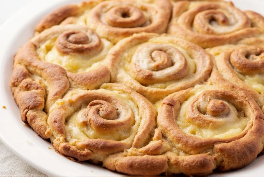 Step-by-step preparation of cinnamon roll apple pie showing layered apple filling and cinnamon dough swirls
