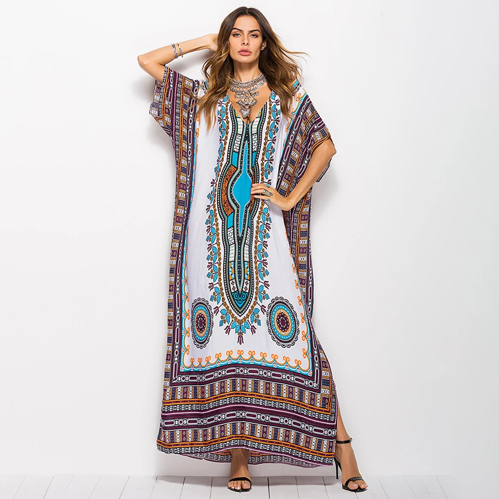 

2020 likes lady bohemian v neck short sleeve print summer ladies floral dresses for beach