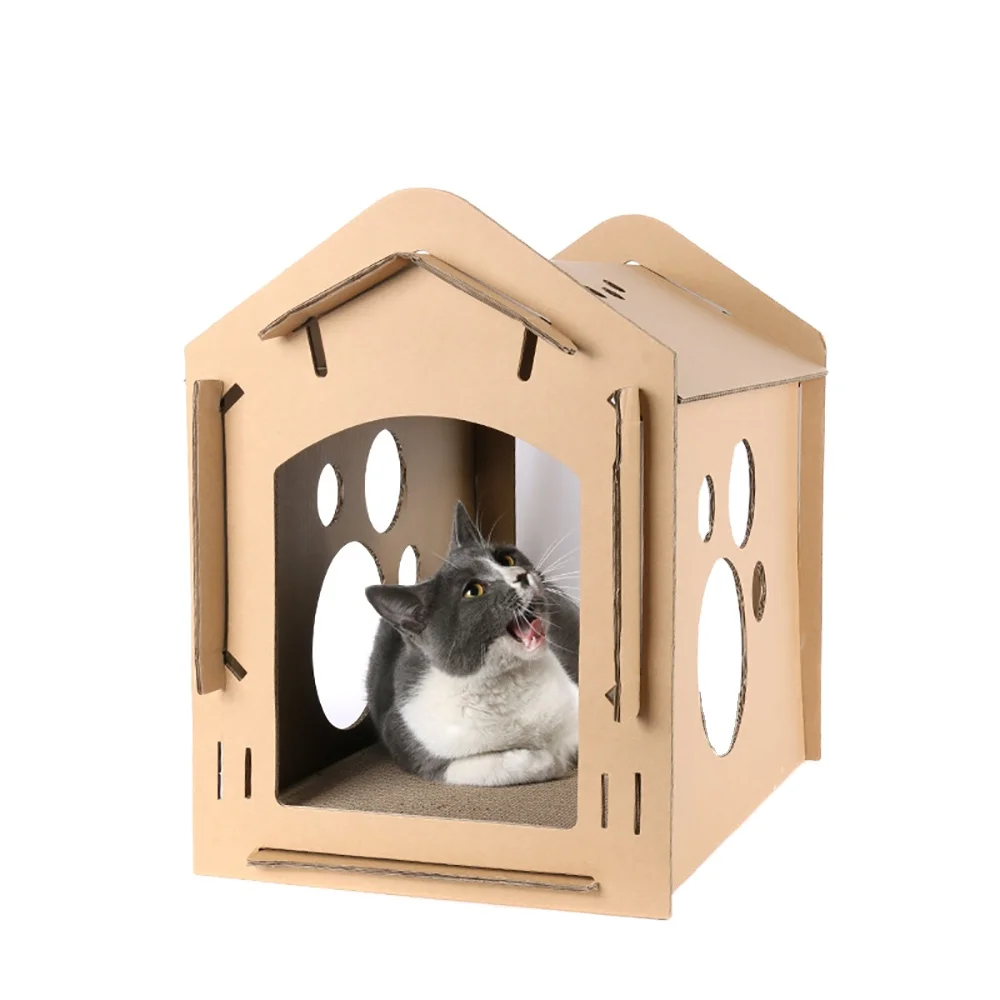 

Customized cat house corrugated handmade DiY assembly grinding claw cat scratcher, As picture