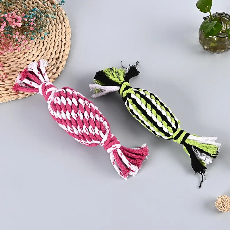 

Pet Rope Knot Toy Fun Chewing Teeth Cleaning Teeth Small Candy Shape Two-color Cotton Rope for Cat and Puppy, 2 colors