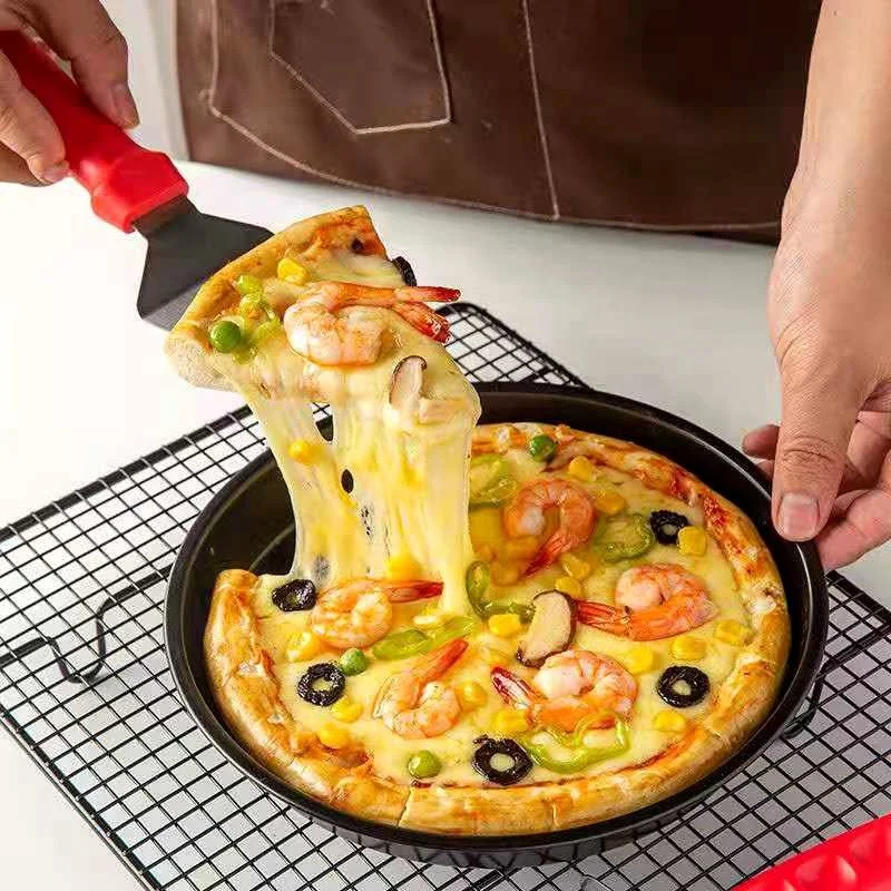 

The popular carbon steel non stick coating pizza pan in family restaurants is a 12 inch frying pan