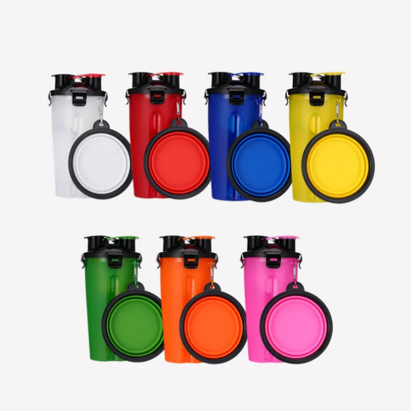 

Wholesale Custom New Dog Travel Recycling Dispenser Portable Dogs Food And Water Bottle With Collapsible Bowl, Picture shows