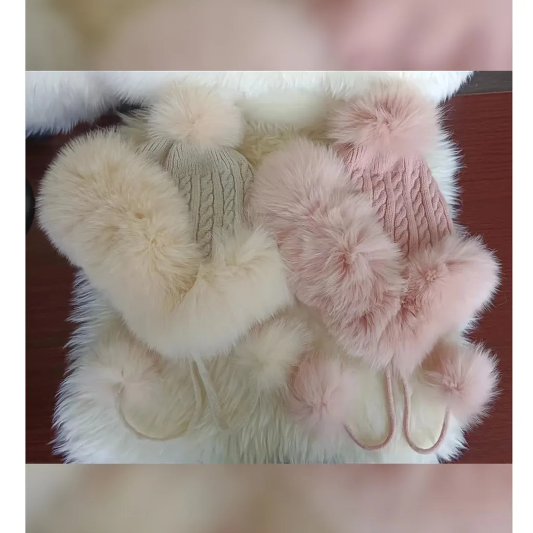 

2023 Women Knitted Fox Fur Trapper Hat Fur Hats Casual Fur Colorful Lovely Hairball decoration Hat