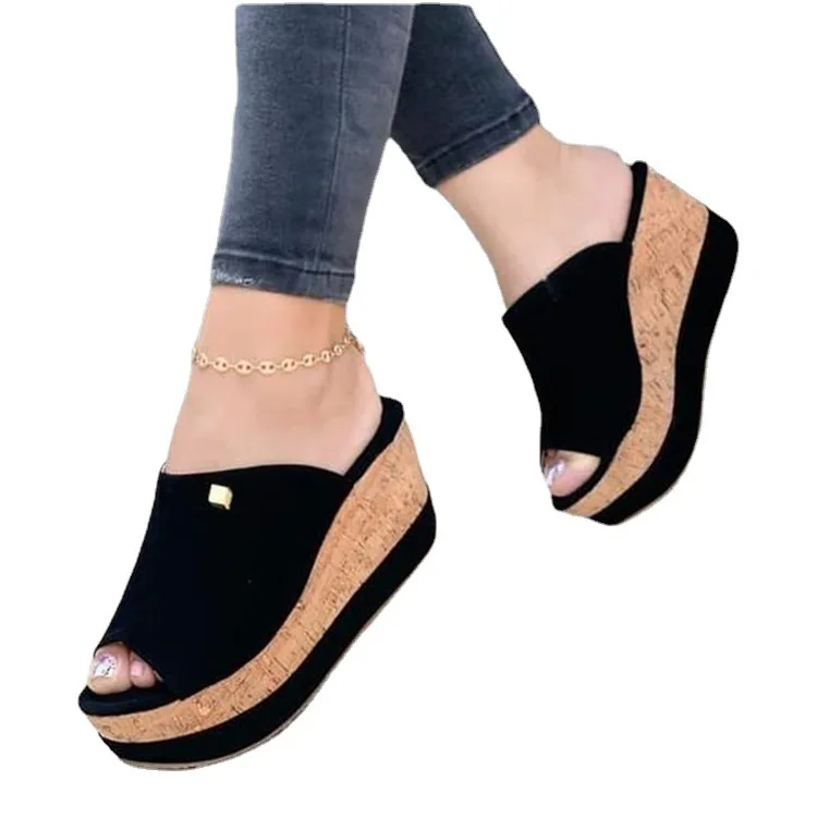 

2021 New Arrival Summer Casual Street Women New Stylish Shoes Fish Mouth Open Toe Pure Color Ladies Wedge Shoes Sandal