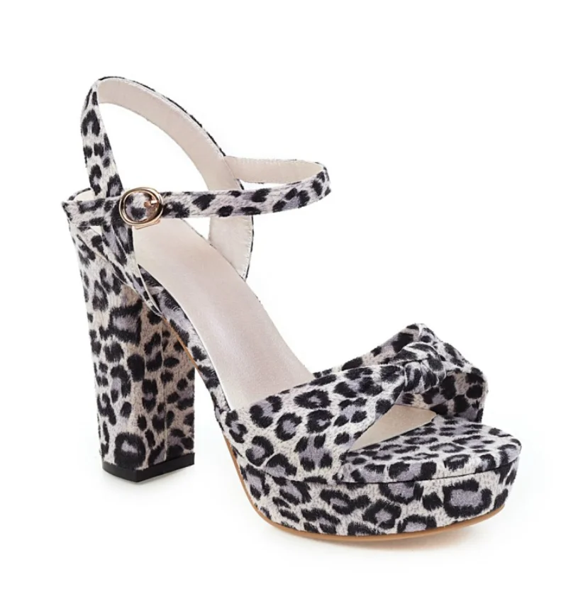 

2021 Spring New Leopard Print Bowknot High Heel Ladies Buckle Sandals Fashion European and American Large Size Wholesale, Brown,white