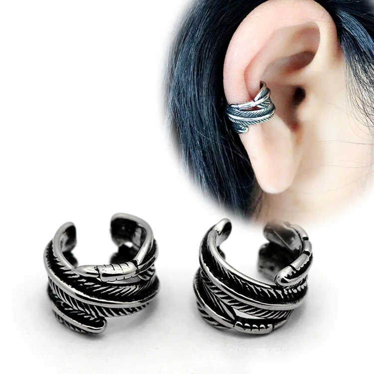 

ES1025 High Quality Gothic Stainless Steel Feather Ear Clip ,Ear Cuffs,Stud Earrings