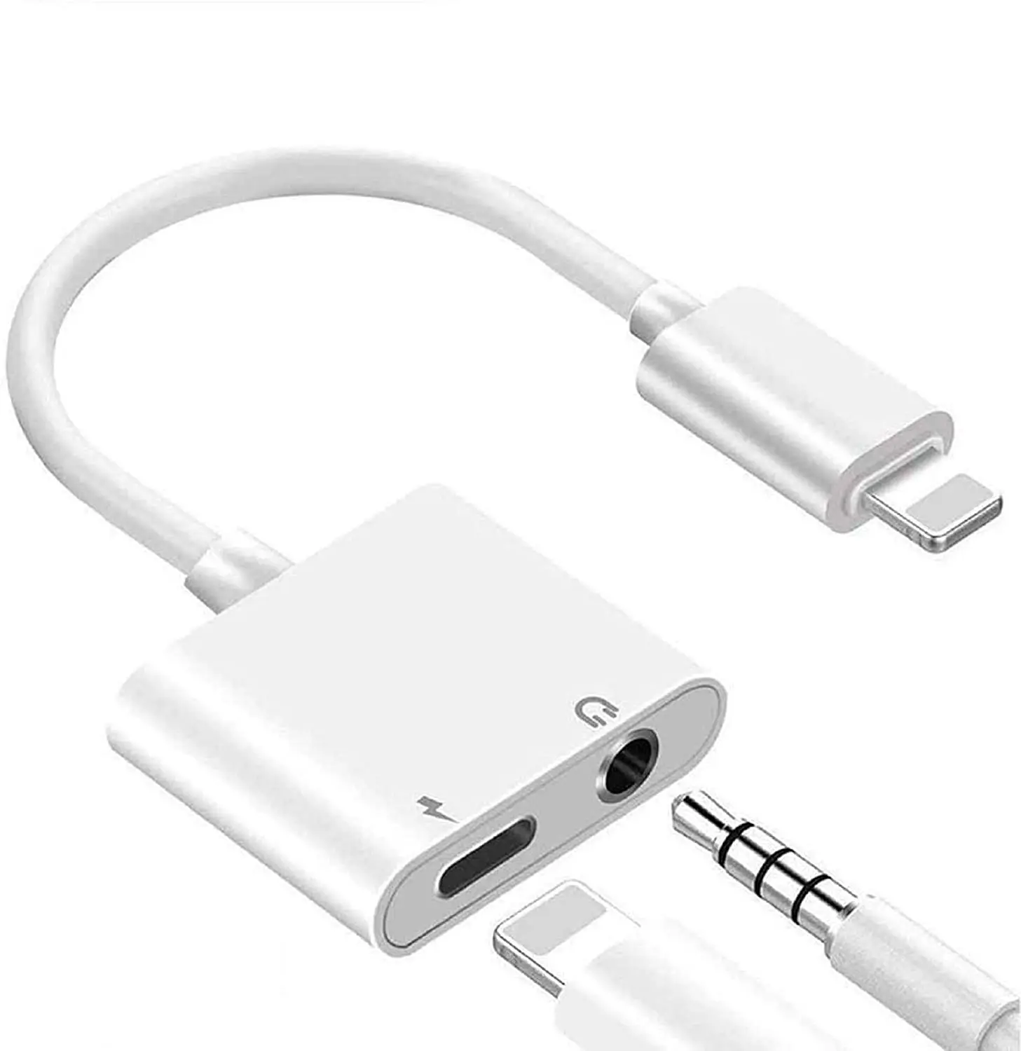 

support call and charging headphone adapters 3.5 for apple charge and headphone adapter for iphone, White