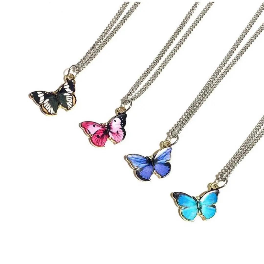 

Free Shipping Charm Titanium steel colorful sweet dream butterfly not fade animal teens necklace choker in bulk