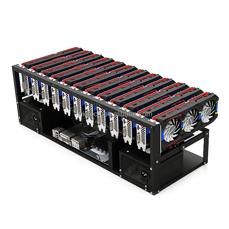 

Factory wholesales 6 8 12 GPU Steel Open Air Shell Case Miner Rig Rack Open Type with Many Graphics Card Rig Frame, Black