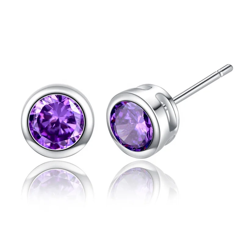 

Shiny Purple Cubic Zircon Stone Round Shape Stud Earrings EAC101