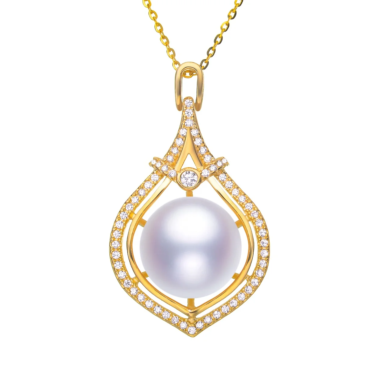

Drop Shape Necklace Adorned With Zircons 11-12MM Large Pearl Elegant And Noble Suitable As A Gift For Your Lover, White