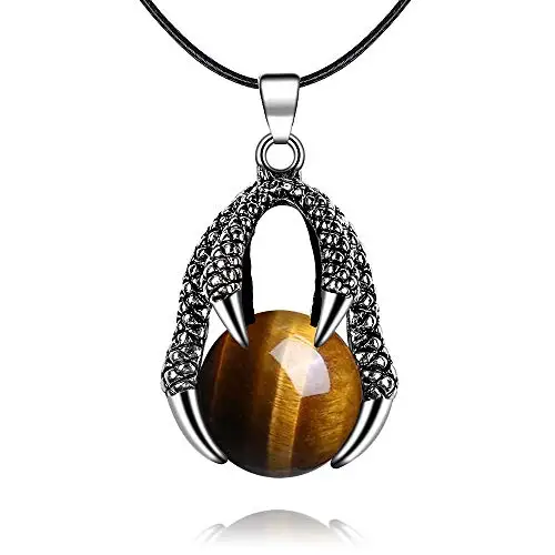 

Silver Dragon Claw 16MM Crystal Balls Pendant Necklace for Men Women Gemstone Sphere Wrapped Quartz Beads Chakra Yoga Jewelry, Picture