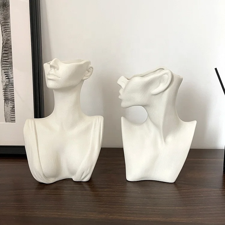 

Nordic Ceramics Human Face Flower Vase Ornaments Abstract Half Face Portrait Vase Dried Flower Vases Home Decoration Accessories, Same as photos