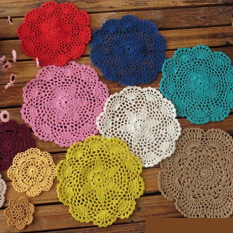 

i@home Round flower shape cotton bottle cup mat handmade crochet table mat placemats, Colorful