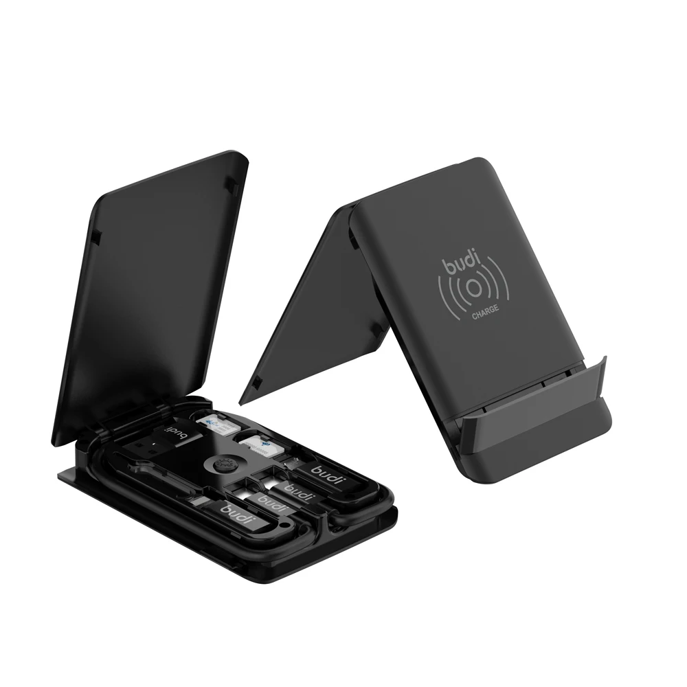 

budi high tech marketing gift items smart adapter new gadgets Led light mobile phone accessories Wireless Charger All in One, Black or customized