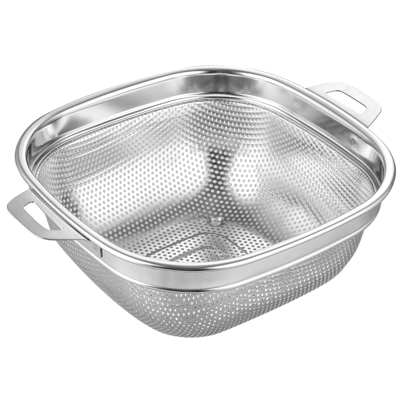 

MD Factory Price Stainless 22 cm Fine Mesh Sauqre Colander Basket Strainer for Draining Sieve Washing 6 Sizes 2mm Holes 5qts, Silver