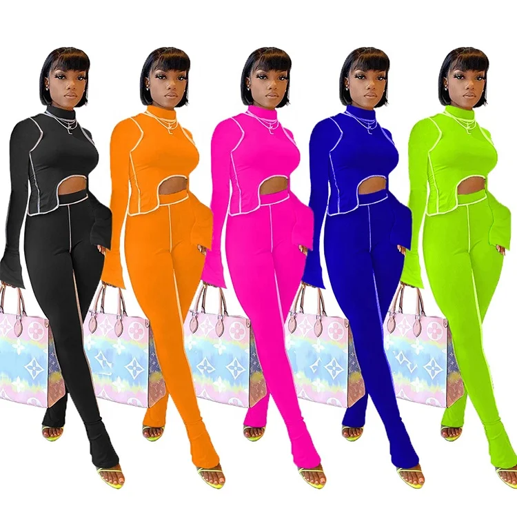 

Casual Long Sleeve Irregular Tops Trousers Joggers Women Fall Clothing Two Piece Pants Set, Burgundy / gray / black / green / rose red