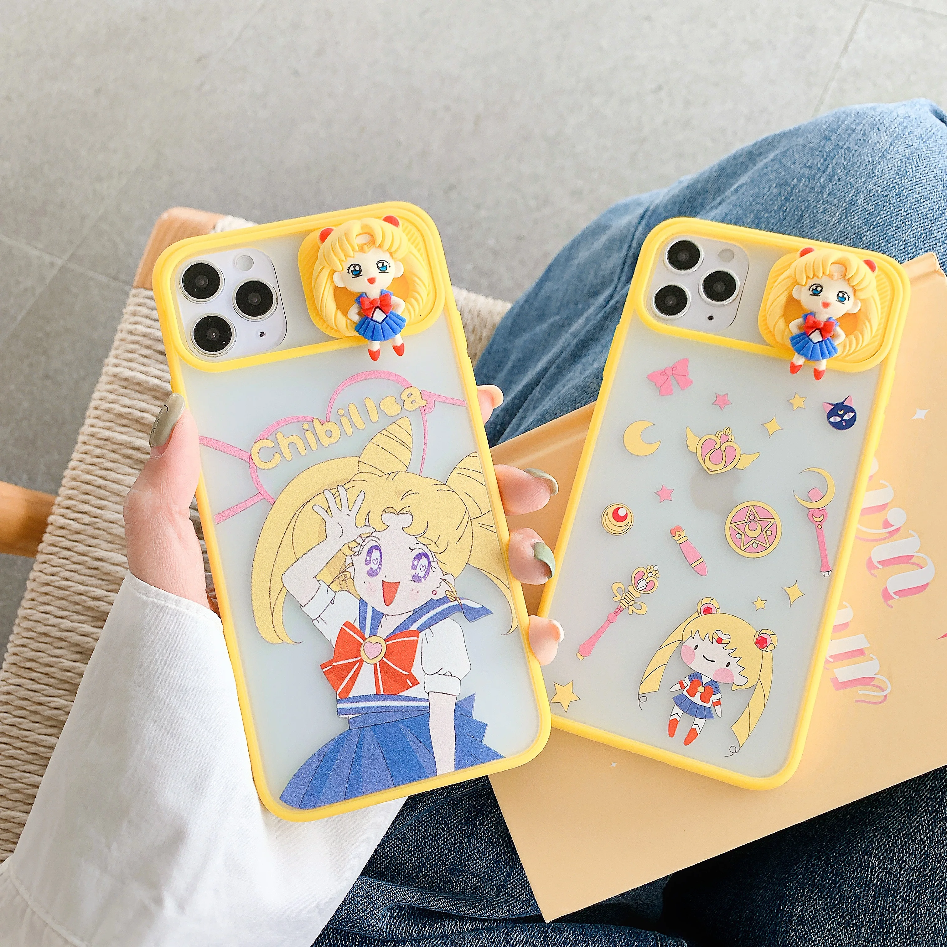 

For iPhone 12 11 Pro Max XR 7 8 Plus Sliding Window Sailor 3D Cute Cartoon Phone Case Cover With Doll