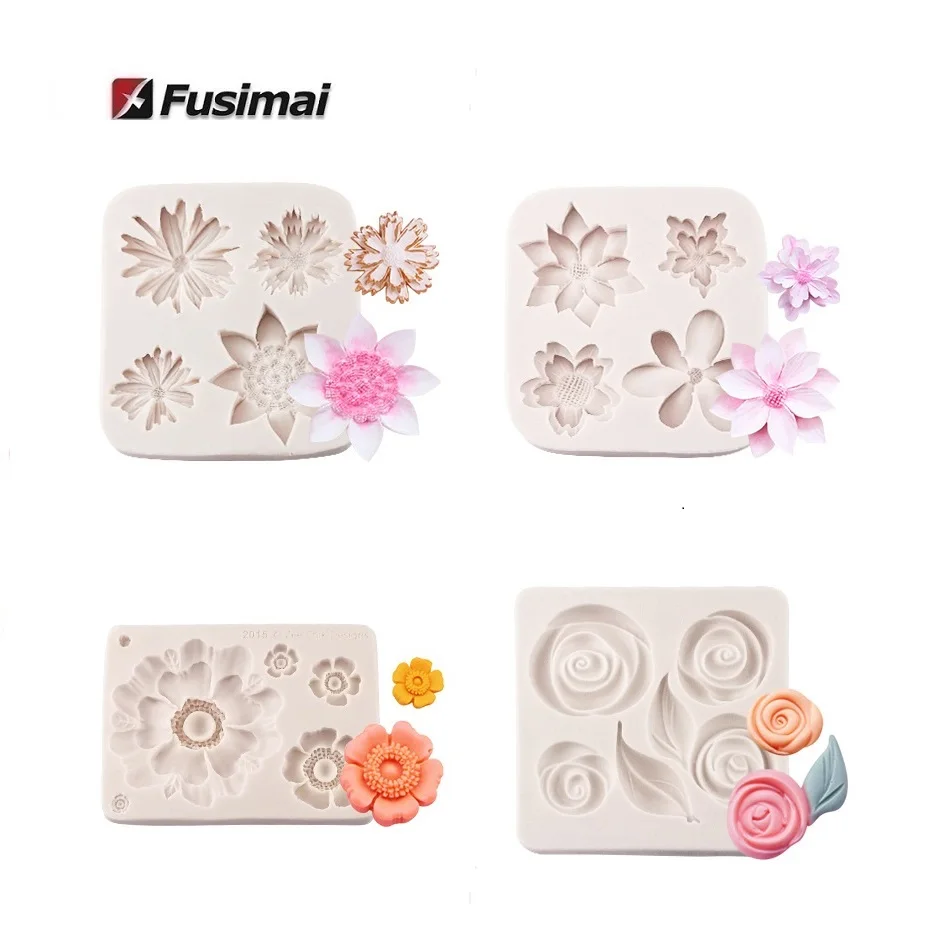 

Fusimai Mini Flowers Cake Fondant Silicone Moulds 3D Daisy Roses Flower Mold Silicon Candle Molds Small Flower Candy Mold