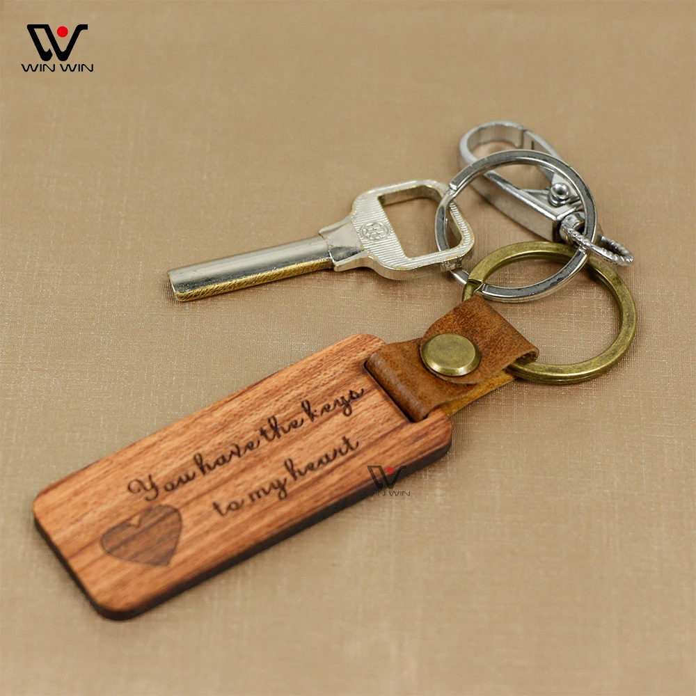 

Wholesale Blank PU+Wooden Key Chain keychain Promotion Rectangle Carving Key Chain Wooden, Log color
