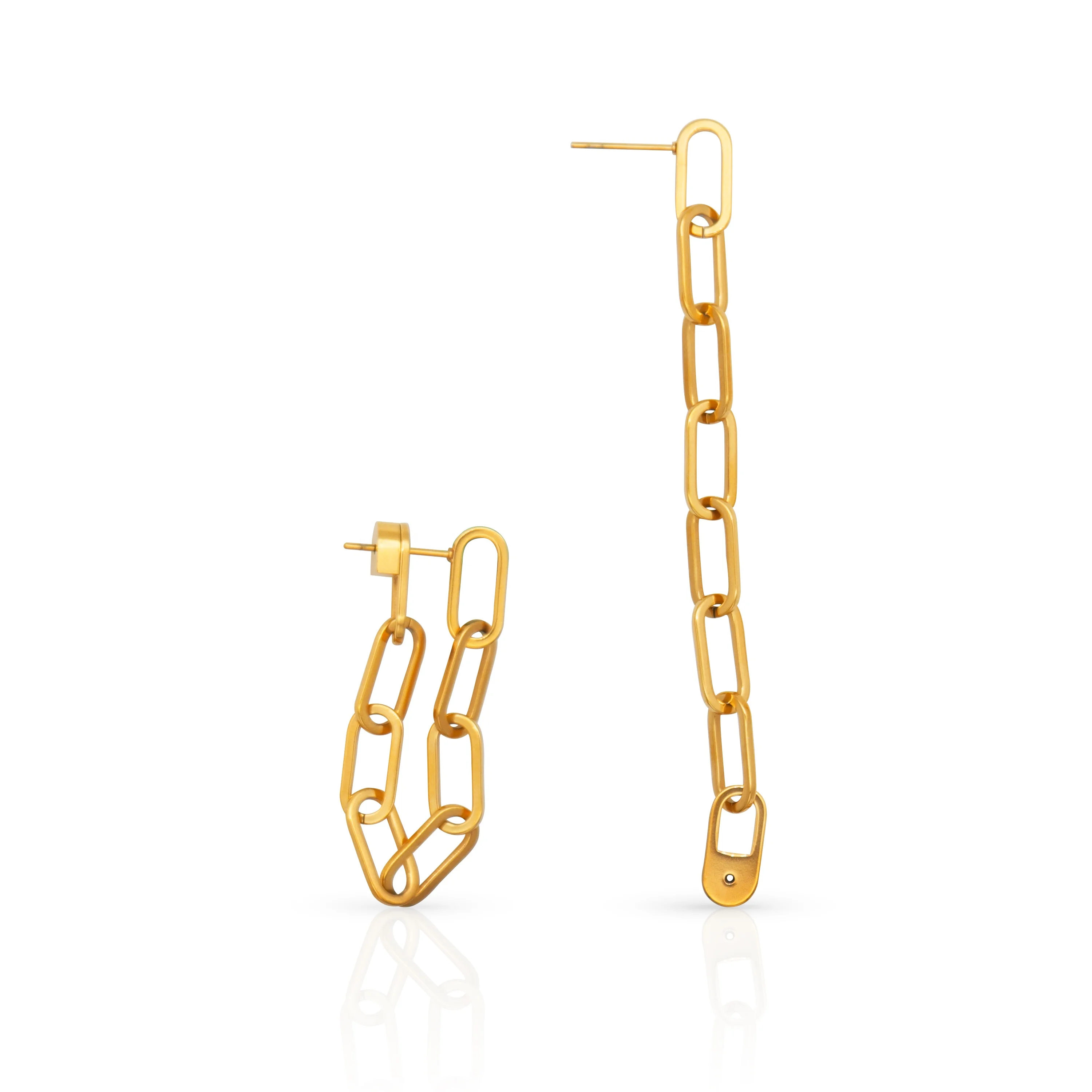 

Chris April in stock fashion jewelry 316L stainless steel PVD gold plated Thick chain back hanging drop earrings