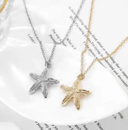 

2019 New Starfish Necklace For Women Gold silver Color ocean Jewelry Fashion, Gold,silver,black