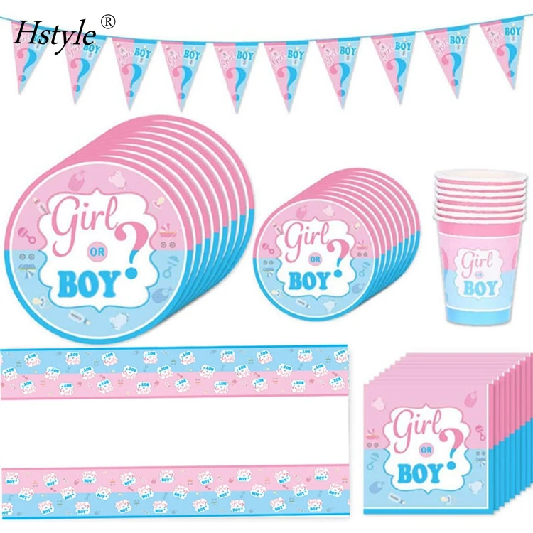 

New Arrival Gender Reveal Party Decoration Tableware Set for 10 People Include Napkins Tablecloth Banner Plates Kit E3130