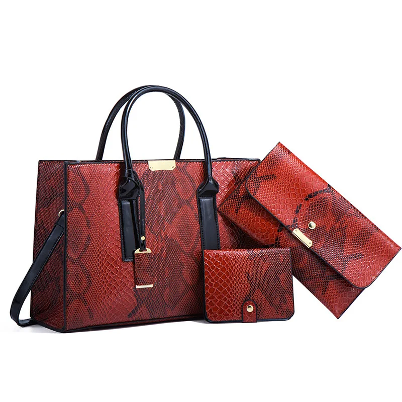 

Handbags Women Handbags Three-piece long shoulder Diagonal Summer Artificia Leather Snakeskin Luxury Women's Tote Bags Set