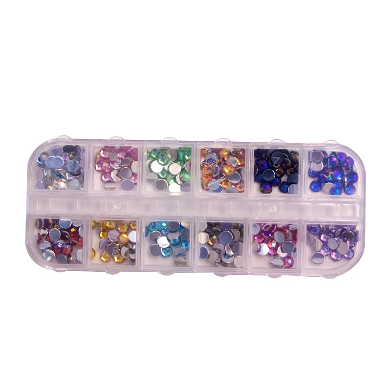 

New 12 Grids Flat-back AB Crystal Nail Rhinestones 3D Glitter Diamond Nail Art Decorations Stones for Manicure Design, Ab crystals