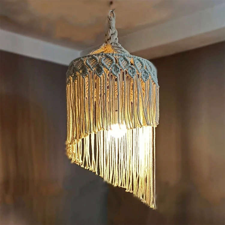 

Boho Style hand Woven cotton Rope Macrame Lamp Cover Cotton macrame Lampshade for Home decor, White