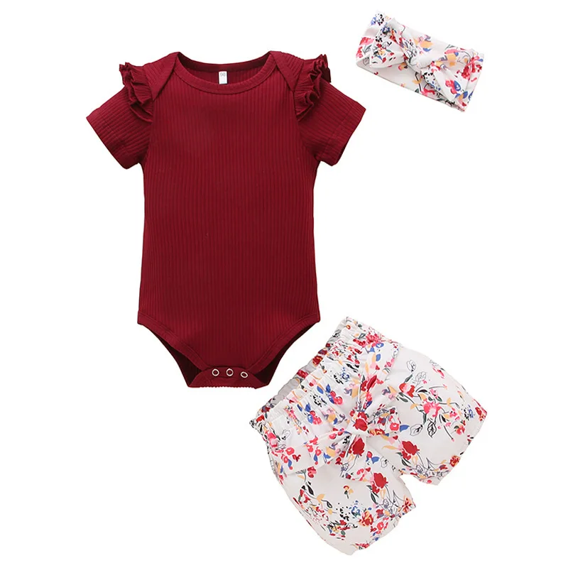 

Cheap Infant 3 Pcs Outfit Short Sleeve Romper Newborn Baby Girl Clothes Set