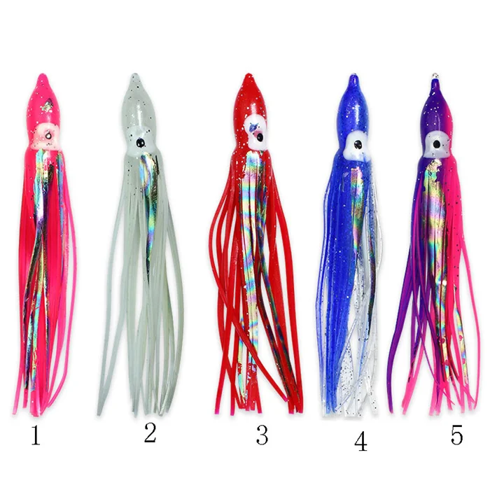 

HAWKLURE Luminous Squid Skirts Soft Lure 12CM Night Fishing Lure Octopus Glow Rubber Bait, 5 colors